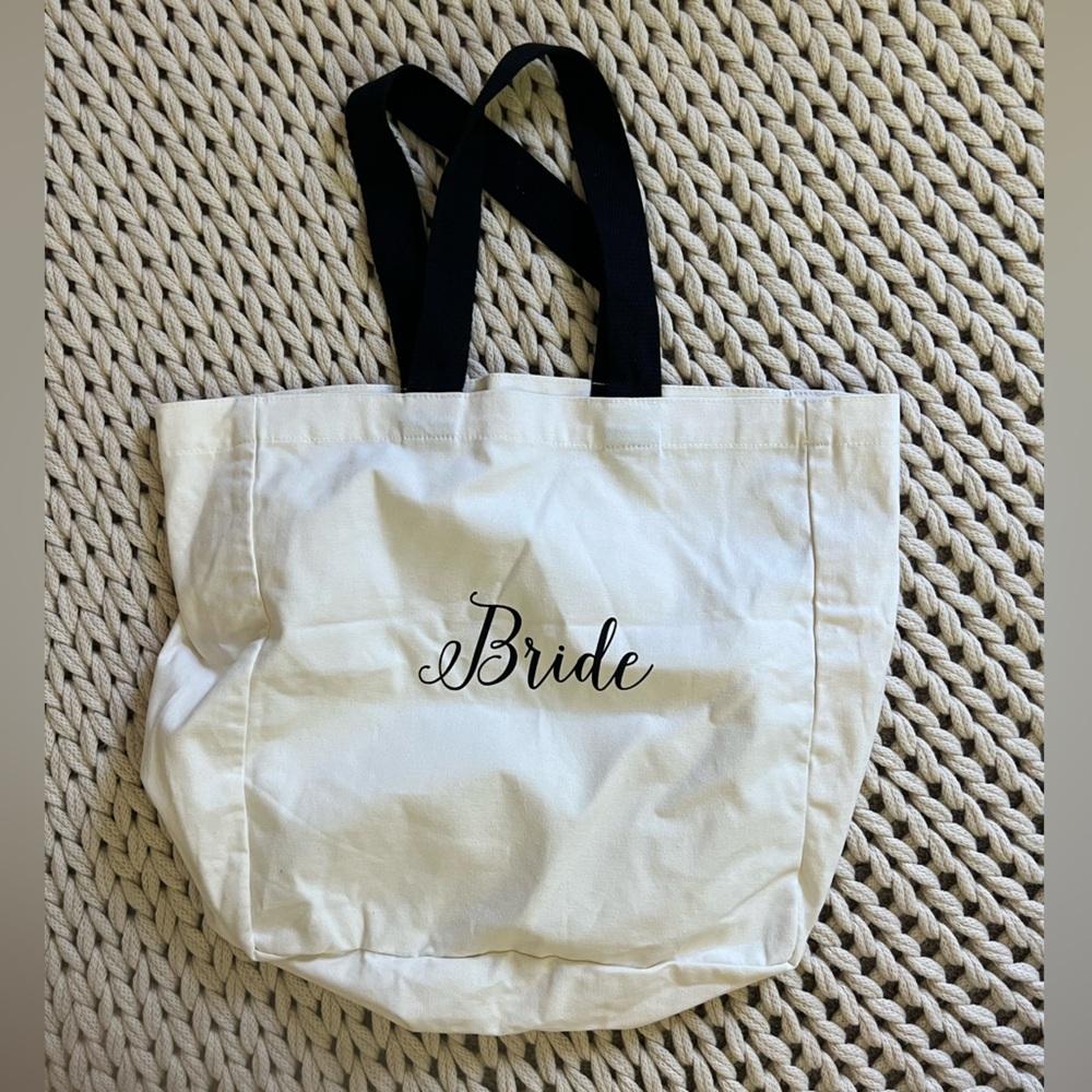 Never used! Bride tote, off white with black straps